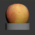 Fresh Ripe Red and Yellow Apple on White Circular Base Against Dark Background