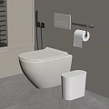 Modern White Toilet Design With Wall Mounted Toilet Paper Holder And Small Trash Bin