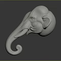 White Elephant Head Sculpture With Curled Trunk And Detailed Artistic Features