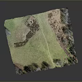 Realistic Terrain Model Featuring Green Fields Brown Land Pink Areas And Path