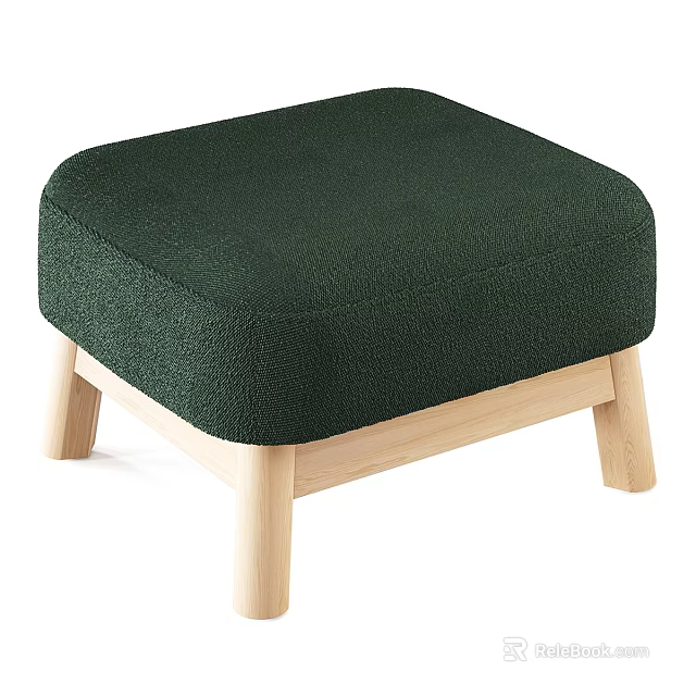 Modern Green Padded Stool with Wooden Legs and Comfortable Seat Design 3d model 
