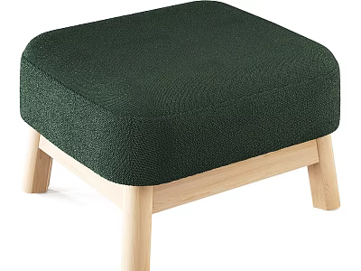 Modern Green Padded Stool with Wooden Legs and Comfortable Seat Design 3d model