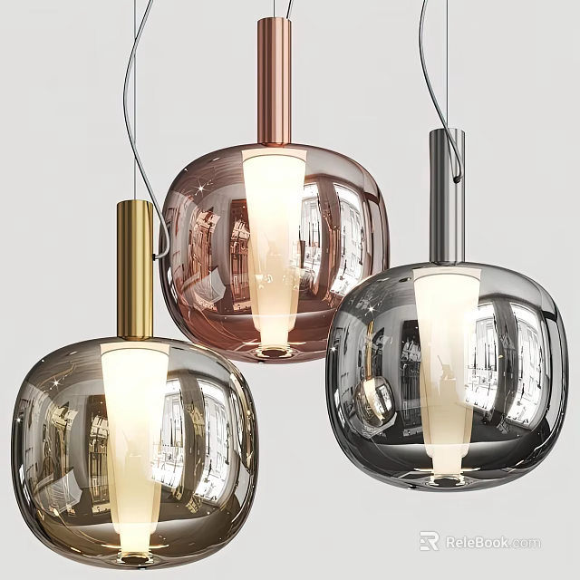 Modern Spherical Pendant Lights With Metallic Glass Shades In Gold Rose Gold And Black 3d model 