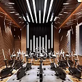 Stylish Fitness Studio Featuring Neatly Arranged Spin Bikes Wooden Walls And Modern Lighting