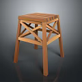 Simple Wooden Single Chair With Cross Leg Structure And Slatted Seat