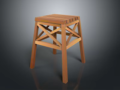 Simple Wooden Single Chair With Cross Leg Structure And Slatted Seat 3d model