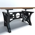 Industrial Style Functional Desk With Metal Frame Gear Design And Wooden Top