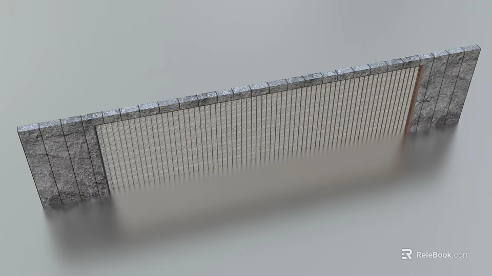Modern Feature Wall Design With Stone Cladding And Vertical Metal Slats 3d model 