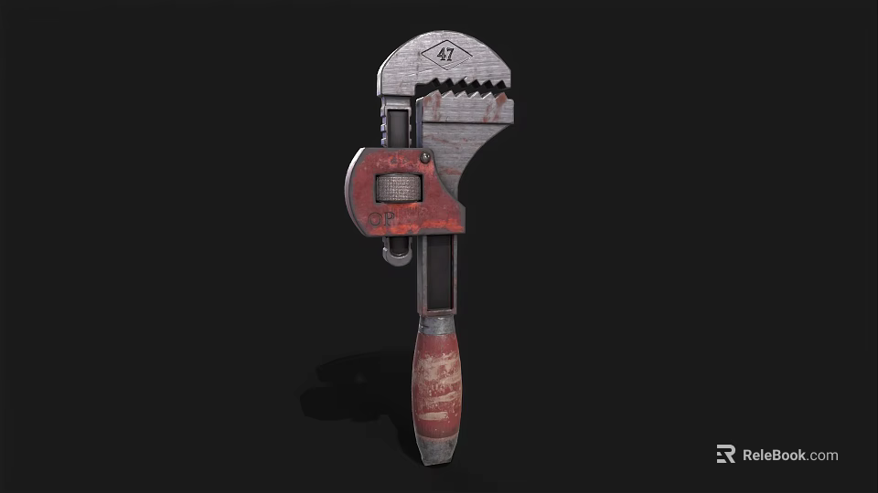 Durable Hardware Tools Adjustable Wrench With Red Handle And Metal Construction 3d model 