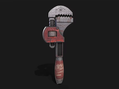 Durable Hardware Tools Adjustable Wrench With Red Handle And Metal Construction 3d model