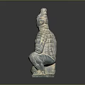 Ancient Chinese Terracotta Warrior Sculpture Carving with Detailed Armor and Sitting Pose