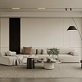Modern Living Room Interior With White Sofa Coffee Tables Floor Lamp And Potted Plant