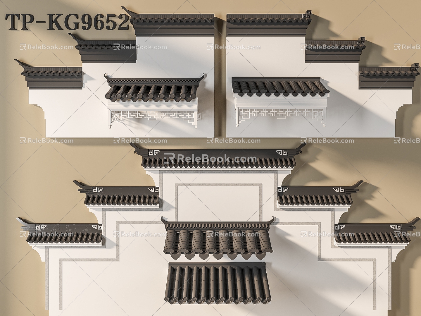 Horse head wall tile eaves 3d model