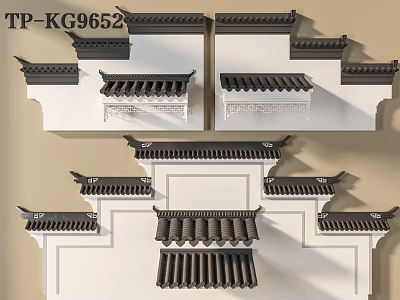 Traditional Chinese Architectural Components With Classic Black Tile Roof And White Wall Eave Structures 3d model