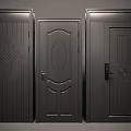Three Dark Gray Hinged Doors with Diamond Lattice Oval and Vertical Striped Decorative Patterns 3d model