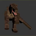 Pixelated Brown T Rex Dinosaur Model With Sharp Teeth Standing On Dark Background