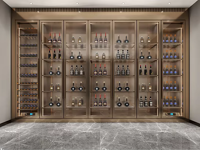 Modern Luxury Wine Cabinet With Metal Frame Glass Doors And Organized Wine Bottles 3d model