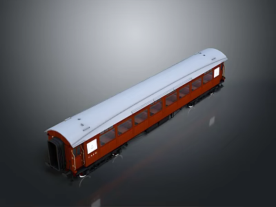Vintage Train Carriage Red Body With White Roof And Multiple Windows 3d model