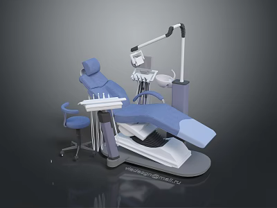 Modern Dental Clinic Chair with Adjustable Light Instrument Tray and Assistant Stool 3d model
