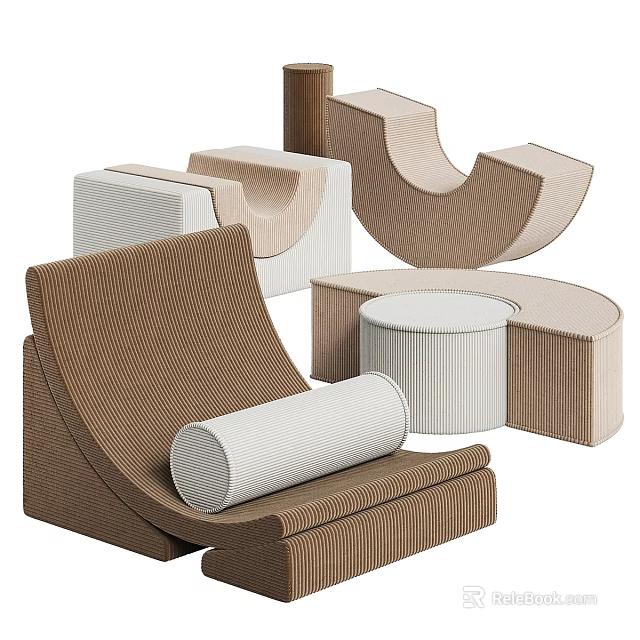 Modern Textured Furniture Pieces With Curved Seats Cylindrical Cushions In Brown Beige White Tones 3d model 