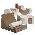 Modern Textured Furniture Pieces With Curved Seats Cylindrical Cushions In Brown Beige White Tones