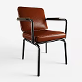 Brown Leather Single Chair With Black Metal Frame And Armrests Modern Design