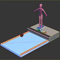 3D Model Diving Platform Scene With Swimming Pool Red Swimsuit Figure And Colorful Lane Dividers