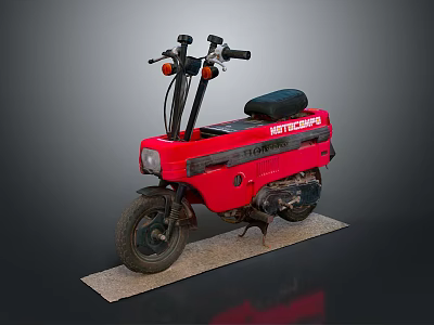 Small Red Vintage Tetracycle With Black Seat Classic Handlebars And Engine 3d model