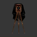 Vintage Electronic Camera Design With Wooden Tripod And Cloth Cover