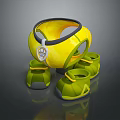 Practical Yellow Ring Shaped Storage Container With Three Green Accessories For Daily Household Use 3d model