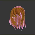 Red Layered Long Hairstyle of Game Movie Character in 3D Model Design