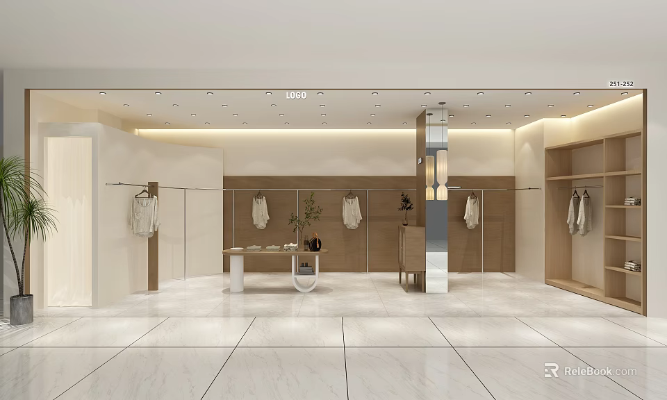 Modern Shopping Mall Store Interior With Clothing Hangers Display Tables And Bright Lighting 3d model 