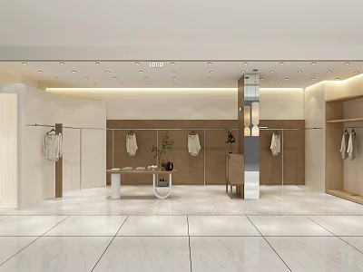 Modern Shopping Mall Store Interior With Clothing Hangers Display Tables And Bright Lighting 3d model