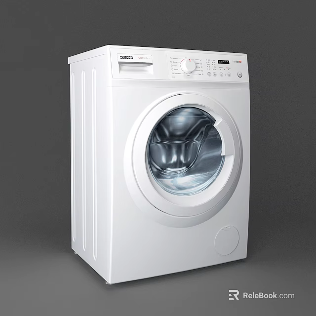 White Modern Front Loading Washing Machine With Transparent Door And Control Panel 3d model 