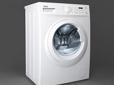 White Modern Front Loading Washing Machine With Transparent Door And Control Panel 3d model