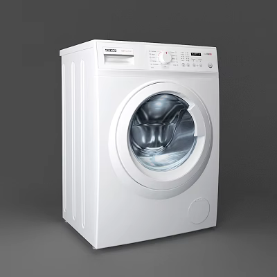 White Modern Front Loading Washing Machine With Transparent Door And Control Panel 3d model
