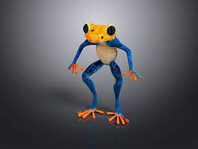Colorful Reptile With Blue And Orange Body Yellow Eyes Standing On Gray Surface 3d model