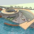Modern Waterfront Visitor Center With Circular Design Scenic Walkway And Greenery
