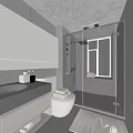 Modern Bathroom Interior Design With Glass Shower Partition And Vanity Mirror Lighting