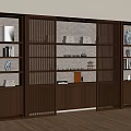 New Chinese Zen Bookcase New Chinese Bookcase Background Wall Decorative Bookcase High Cabinet Wood Open Bookcase 3d model