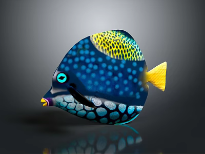 Colorful Tropical Aquatic Fish With Blue Body White Spots Yellow Fins And Blue Eyes 3d model