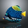 Colorful Tropical Aquatic Fish With Blue Body White Spots Yellow Fins And Blue Eyes