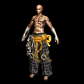 A Bald Man With Torso Tattoos Yellow Belt Black Pants And Wrist Wraps