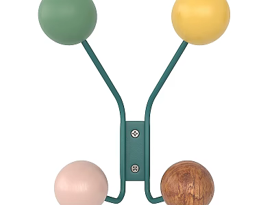 Green Metal Decorative Hook Featuring Green Yellow Pink And Wooden Balls For Wall Decor 3d model