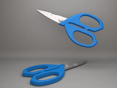 Blue Scissors With Blue Handles And Metal Blades On Gray Background 3d model