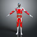 Humanoid Character In Red And White Suit With Green Accents And Biomechanical Design