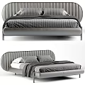 Elegant Modern Double Bed Design With Curved Upholstered Headboard Plush Mattress And Soft Throw Blanket
