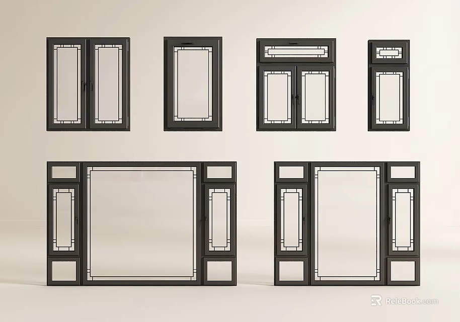 Various Modern Casement Windows With Black Frames And Glass Panels Design 3d model 