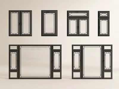 Various Modern Casement Windows With Black Frames And Glass Panels Design 3d model