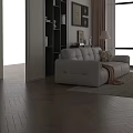 Modern Light Gray Leather Sofa Coffee Table Set with Brown Blanket Decorative Pillow and Fruits